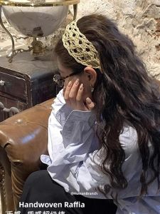 Handwoven Laffey Grass Hairband Womens Summer Vacation Style Wide Brim Headband Face Slimming Korean Fashion Hair Accessory
