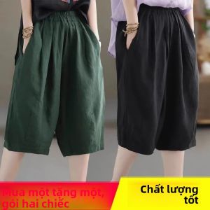 QIAOXIZI | Quần Short Lỏng eo Cao Bằng Cotton Linen Giúp Giảm Cân