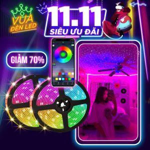 Dây đèn led đuổi RGB cảm biến âm thanh điều khiển ánh sáng qua điện thoại và remote thông minh chính hãng