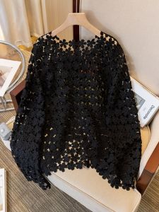 AIYITI | Plus Size Unique Flower Cutout Long Sleeve Lace Blouse for Autumn Layering Outerwear