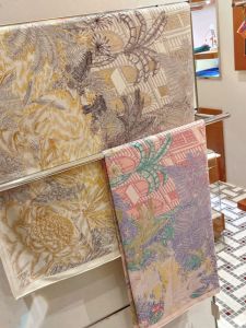 Beige Silk Wool Large Kerchief Tropical Rainforest FINSBURY Double-Sided Two-Color Velvet Scarf Shawl Dual-Use Fall and Winter Women