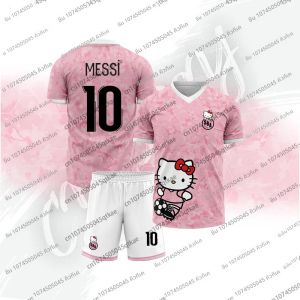 Special Edition Sanrio Hello Kitty TShirt กางเกงขาสั้น 3D พิมพ์เสื้อฟุตบอล Breathable กีฬาผู้ชายผู้หญิงการฝึกอบรม 2 ชิ้น Streetwear