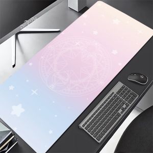 Bandai | Pink Cardcaptor Sakura Large Deskmat Kero Washable Pink Magic Wand Circel Mouse pad Anime 90x40 Rubber Playmat Cartoon G