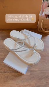 (Chân gầy lùi size) Dép Nữ Đế 5PH Xỏ Ngón Quai Đính Đá Sang Chảnh Đế Su Êm Chân