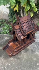 ศาลพระภูมิ ไม้สักทอง บันไดกว้าง ประตูกว้าง ก17X ล 45 X ส40 cm หลังคา2ชั้นบัน บ้านเรือนไทย ศาลไม้สัก ศาลพระภูมิเจ้าที่ ศาลตายาย