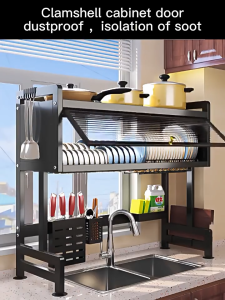 FULL POWER ชั้นวางจานพร้อมฝาครอบคลุมตู้จานชั้นวางแผ่นจัดอ่างจานระบายน้ำชั้นวางจานจัด