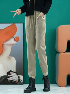 Womens Corduroy Harlan Pants Autumn Winter Thickened Fleece High Waist Loose Casual Cuffed Sports Pants Casual Style