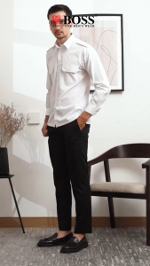 BOSS Kemeja Polos Pria Pilot Lengan Panjang Regular Fit 3199 Putih