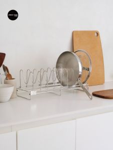 Stainless Steel Retractable Pot Holder Kitchen Storage Rack Cover Cabinet Inner Shelf Kitchen Utensils Storage Organizer