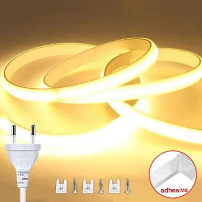 COB Led Strip High Brightness With EU Power 220V LED Strip Waterproof Flexible Ribbon Tape for Bedroom Outdoor Garden Lighting