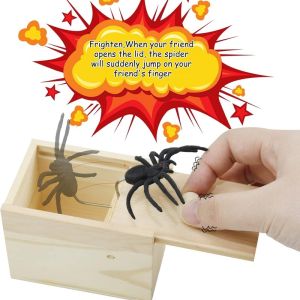 5Pcs TikTok-Style Jump-Scare Wooden Box Insect Lifelike Soft Rubber Spider Scare Box Scary Joke Spider Prank Halloween Gift