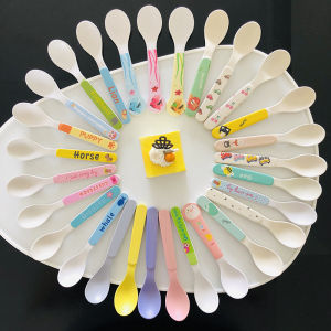 Baby Spoon Learn to Eat Training Feeding Bamboo Fiber Tableware For Home Kindergarten Baby Cartoon Child Baby Spoon