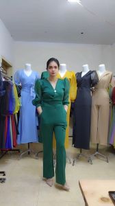 LooWear Setelan Wanita Atasan Crop Lengan Panjang Dengan Celana Panjang High Waist Model Cutbrai Terbaru Bahan Scuba Premium