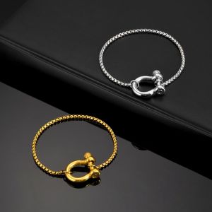 Kemstone Stainless Steel Square Pearl Chain Horseshoe Clasp Bracelet for Men