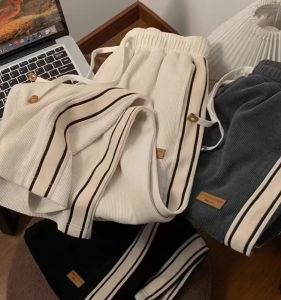 Mens Thickened Fleece Lined Drawstring Sports Casual Pants Autumn Winter Elastic Waist Sweatpants Fashionable Urban Style