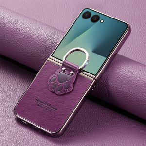 szhaiyu | Luxury Electroplated Cartoon Cat Claw Ring Phone Case for Samsung Galaxy Z Flip 8 7 6 5 4 Flip7 FE  PU Leather Protection Cover