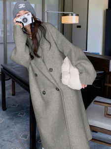 Elegant Grey Wool Cashmere Coat Womens Autumn Winter New Style Small Size Korean Style Woolen Coat Long Sleeve Button Closure
