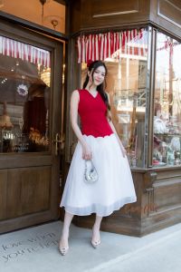 Camellia เดรสสีแดง กระโปรงสีขาว + กิ๊ฟ