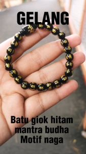Gelang Pria Wanita Batu Giok Hitam Motif Mantra Budha Naga