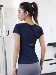 Fitness Sports Womens Short Sleeve Tight Body Yoga Top Gym Running Training T-Shirt Breathable Moisture Wicking Quick Dry Gymnastics Wear Summer