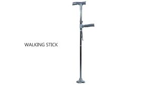 Travel Walking Stick with FM Radio LED Light Emergency Alarm Two Cushion Handles Foldable Adjustable Height