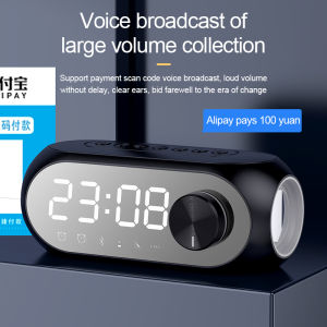 NEWMSNR Wireless Bluetooth Speaker Digital Mirror Alarm Clock with Dual Alarms FM Radio LED Night Light TF Card AUX Input Microphone Hands Free Calls Rechargeable 1400mAh Battery Portable Music Player for Bedroom Bedside Desk Home Office Dorm Room