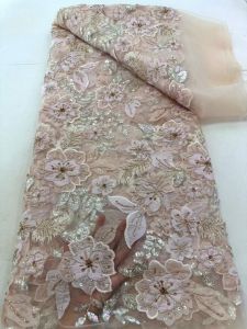 African Beaded Lace Fabric 2026 High-Quality Nigerian Sequined Wedding Dress Material Suitable for Sewing Elegant Bridal Gowns