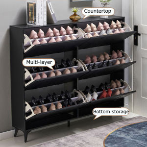 Black Ultra-Thin Shoe Cabinet 17/24cm Tipping Bucket Narrow Shoe Rack Cabinet Large Capacity Shoe Storage
