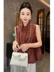 YUFUQING | New Chinese Style Womens Vest Jacket Pure Color Button Design Retro National Trend Summer Outerwear Comfortable Polyester Fiber