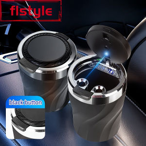1 car ashtray set interior use one click lid opening large capacity equipped with LED lights and metal lining.
