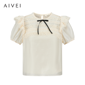 AIVEI | Youthful and Sweet Lace Trim Chiffon Top