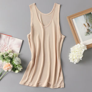 เสื้อกล้ามผู้ชายทรงหลวมไหล่กว้างแขนกุดคอกลมผ้าไหมหม่อน100% เสื้อซับในระบายอากาศไหมแท้แบบถักสีพื้นแบบบาง