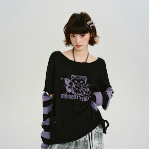 Off-shoulder Retro Two-piece Look Knit Sweater