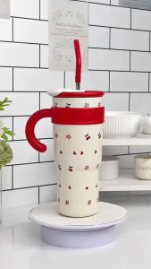 Ly giữ nhiệt hoạt hình 1200ml có tay cầm bình nước giữ nhiệt nóng lạnh inox 316 cao cấp có ống hút