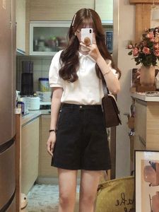 White Short Sleeve Polo Shirt Women Summer New Design Loose Fit Turn-down Collar T-shirt Cotton Blend Comfortable Casual Top