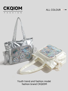 CKQIOM Japanese Style Satin Tote Bag Large Capacity Single Shoulder Computer Bag for Commuting And Class Transparent Handbag