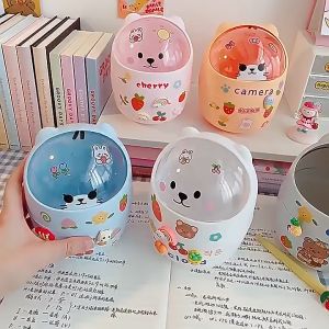 Thùng rác để bàn mini có nắp hình gấu dễ thương nhỏ gọn tiện lợi Thùng rác nắp lật hình thú nhựa cao cấp xinh xắn - BUM STORE