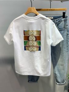 Summer Cartoon Print Short Sleeve round Neck Loose Fit Casual Mens T-Shirt Breathable Cotton Youth Fashion Trendy Top