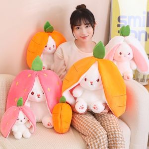 GẤU BÔNG THỎ TAI DÀI 2 IN 1 THỎ BIẾN HÌNH DÂU TÂY CUTE CHO BÉ