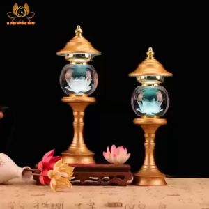 CẶP 2 CÂY ĐÈN LED HOA SEN PHA LÊ THỜ CÚNG TRANG TRÍ