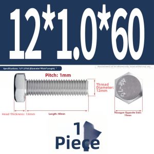 Fine Thread External Hexagonal Screw 304 Stainless Steel M6 M10 M12 M16 Thread Bolt Hex Head Bolt Hardware Tools Fastener