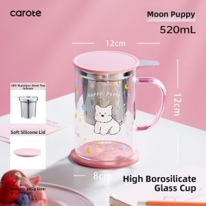 CAROTE | Aesthetic Handle Glass Cup with Tea-Water Separation