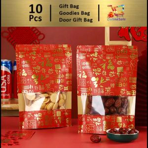 Gift Bag [10pcs] (90) Fortune New Years Goods Kraft Paper Bag Food Ziplock Bag Festive Candy Nut Snacks Goodies 礼物袋礼品袋购物袋