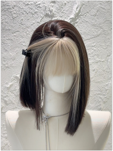 Wig ข้างหน้าสีเงินแบบบางสำหรับผู้หญิง ทรงสั้นตรง เหมาะกับฤดูร้อน เปลือกหัวเต็มรูปแบบ ทรงธรรมชาติ ทรงที่ปรับแต่งได้หลากหลาย