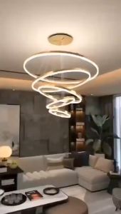 Lampu Gantung Ring LED 5 RING 100cm LED 3 Warna GOLD Minimalis Modern Ruang Tamu Untuk Kamar Tidur MOOISHC