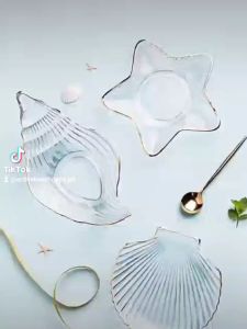 YUNG888 Creative Shell Dish Glass Salad Plates Transparent Crystal Conch Scallop Starfish Home Kitchen Décor Gift
