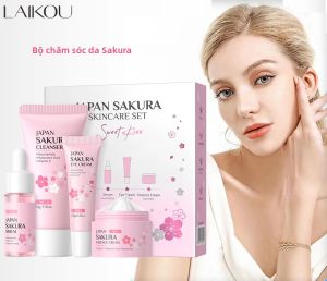 Bộ Chăm Sóc Da LAIKOU Sakura Dành Cho Nữ 4 Món Với Sữa Rửa Mặt Serum Kem Dưỡng Mắt Tinh Chất Dưỡng Ẩm Bộ Quà Tặng Sản Phẩm Làm Đẹp