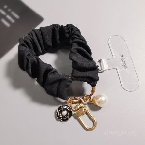 Fashionable Short Scarf Elastic Wristband Pearl Camellia Pendant Outdoor Camera Chain New Model Mobile Phone Lanyard Elegant
