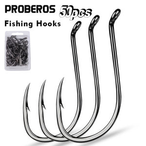 PROBEROS 50pcs Barbed Fishing Hook for Salt Water with High Carbon Steel Suitable for Fishing Dayu11 Freshwater Fish Hook