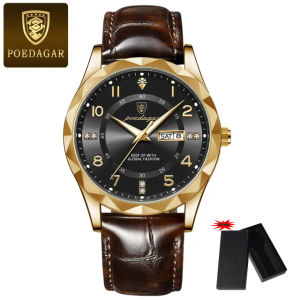 [Có hộp đồng hồ] Poedagar thương hiệu hàng đầu đồng hồ nam thời trang đồng hồ đeo tay nam doanh nhân cao cấp chống nước dạ quang tuần đồng hồ quartz hình vuông dây da đồng hồ nam chất lượng cao 858p + hộp đồng hồ